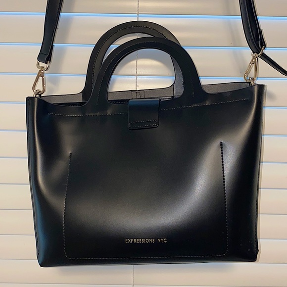 BRAND NEW BLACK FAUX LEATHER PURSE - Picture 1 of 4